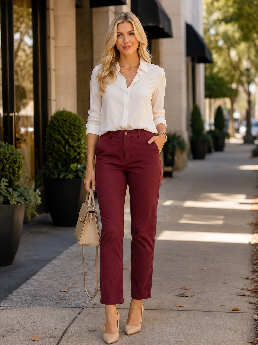 J. Crew High Rise Girlfriend ChinoStraight-Leg Ankle Pants in Deep Burgundy 12